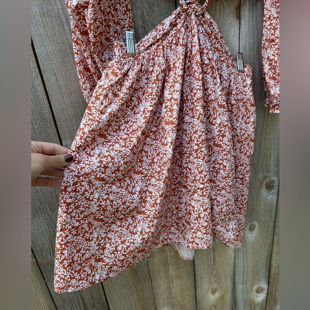 O.P.T. Orange Paisley Cut Out Long Sleeve Dress - Picture 6 of 12